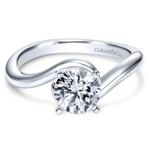 14k White Gold Contoured Contemporary Engagement Ring