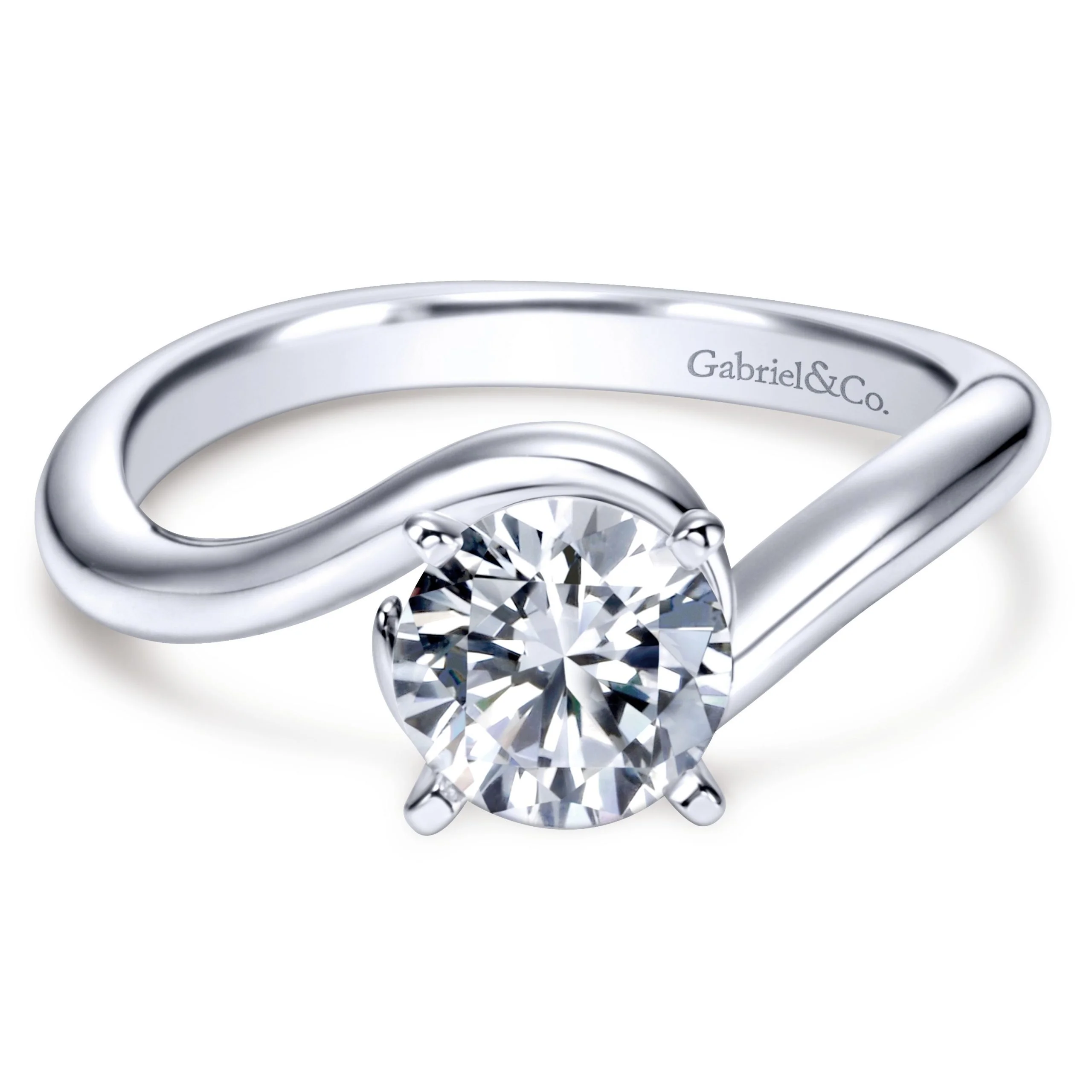 14k White Gold Contoured Contemporary Engagement Ring