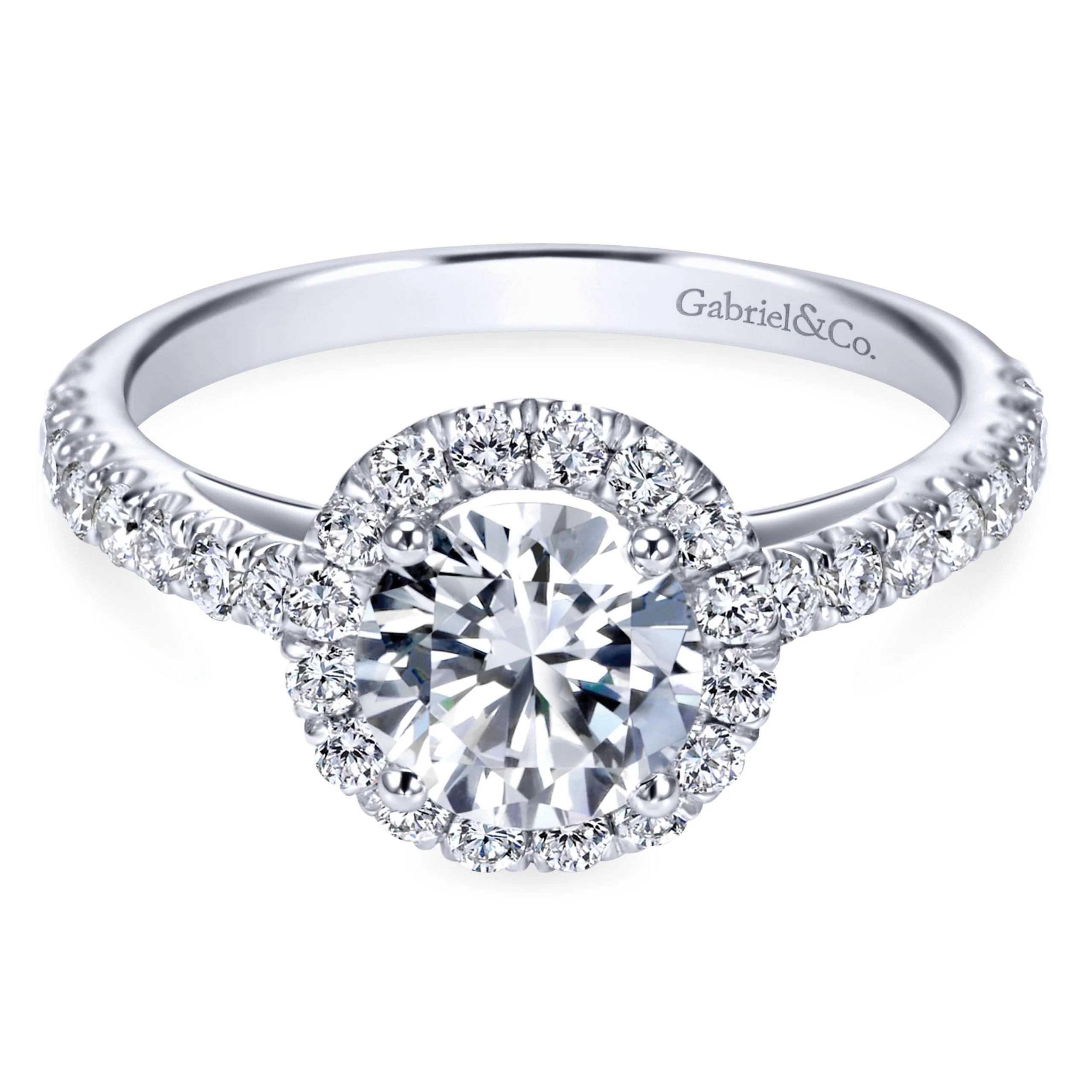 Contemporary 14K White Gold Halo Engagement Ring