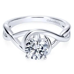 14k White Gold Free Flow Contemporary Engagement Ring