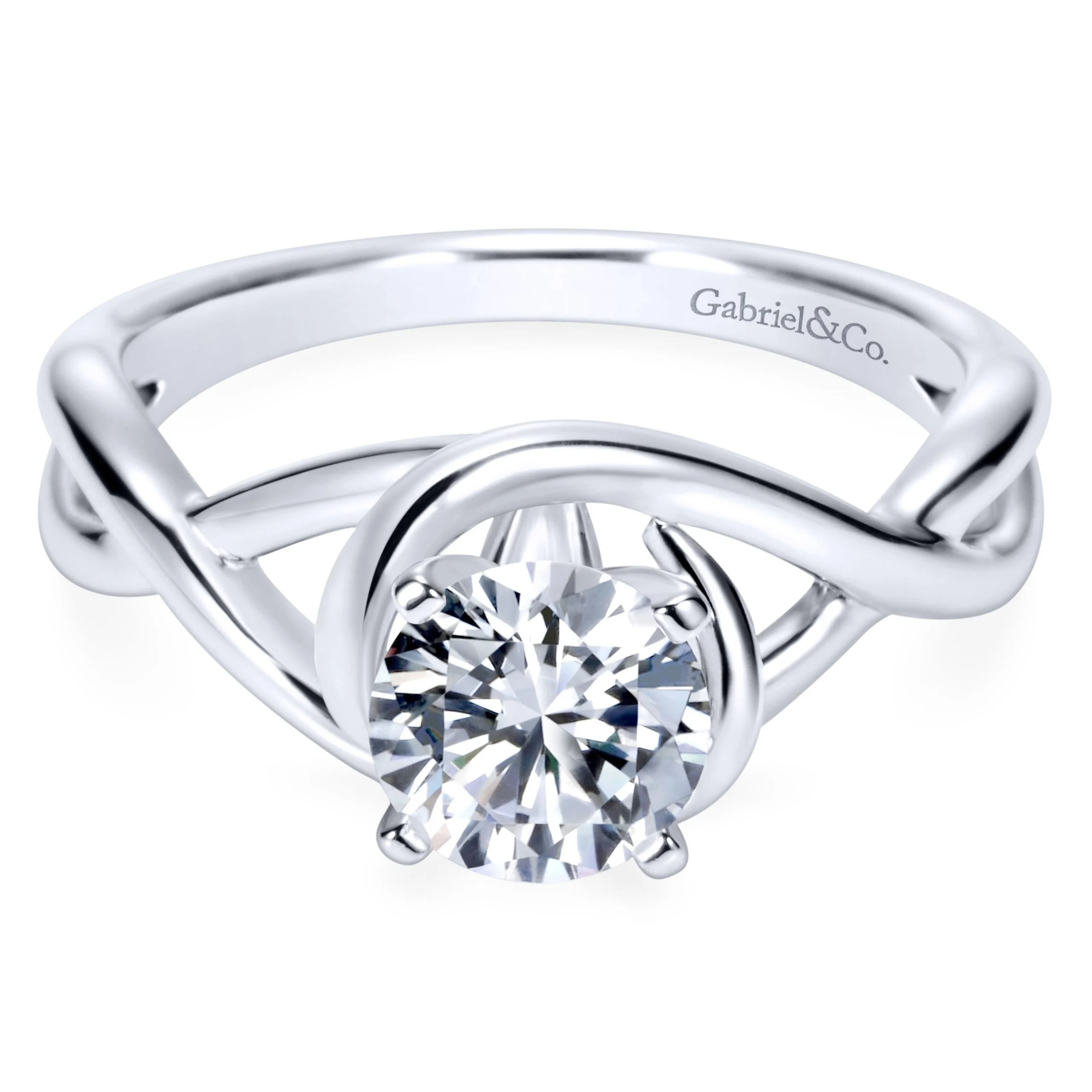 14k White Gold Free Flow Contemporary Engagement Ring