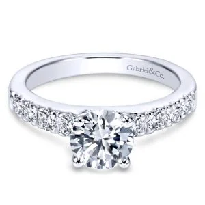 14k White Gold Round Straight Diamond Engagement Ring