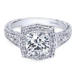 14k White Gold Victorian Round Cut Diamond Engagement Ring