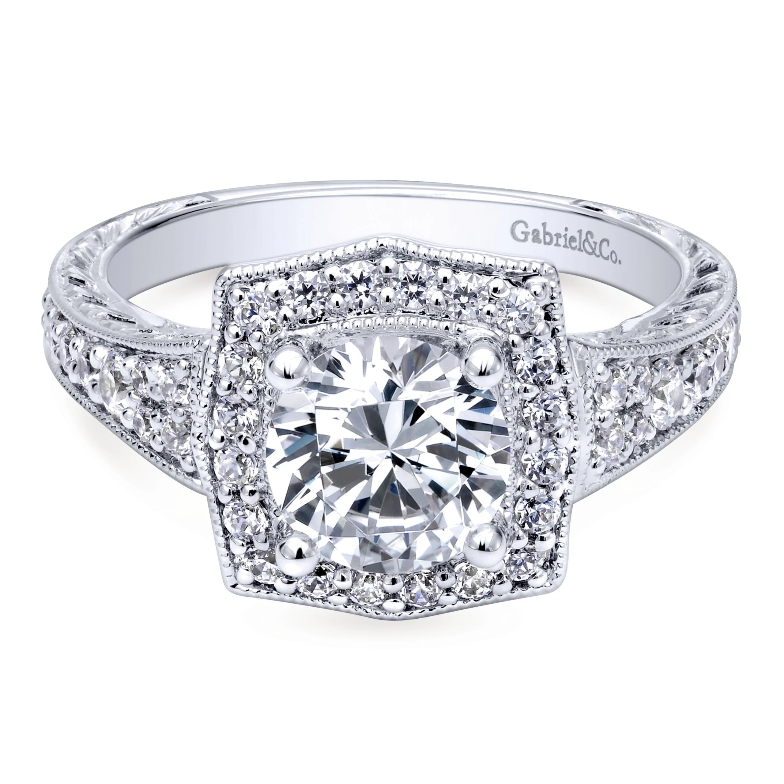 14k White Gold Victorian Round Cut Diamond Engagement Ring