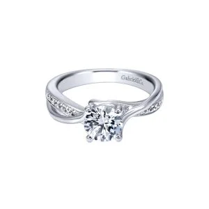 14k White Gold Luminous Criss Cross Contemporary Engagement Ring