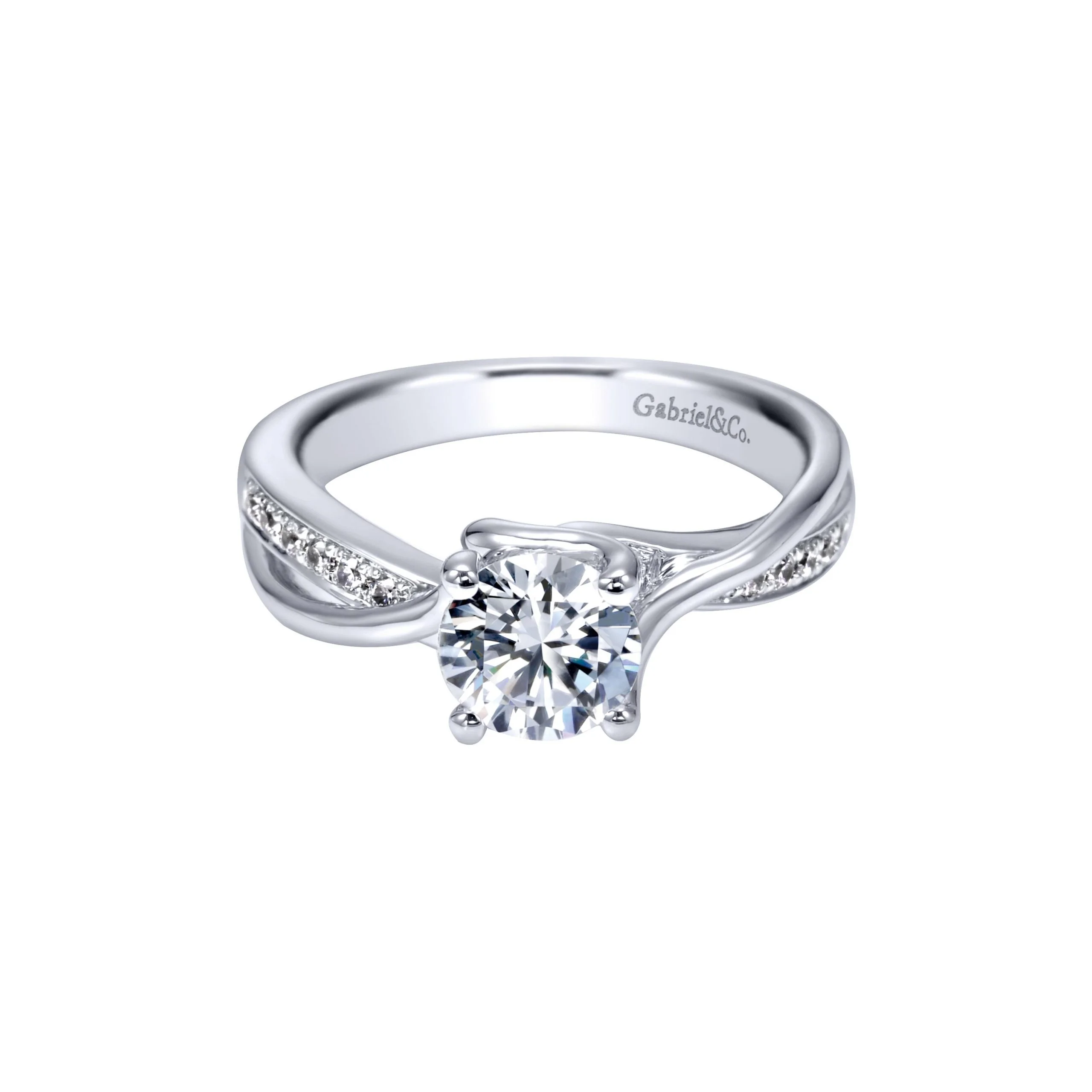 14k White Gold Luminous Criss Cross Contemporary Engagement Ring
