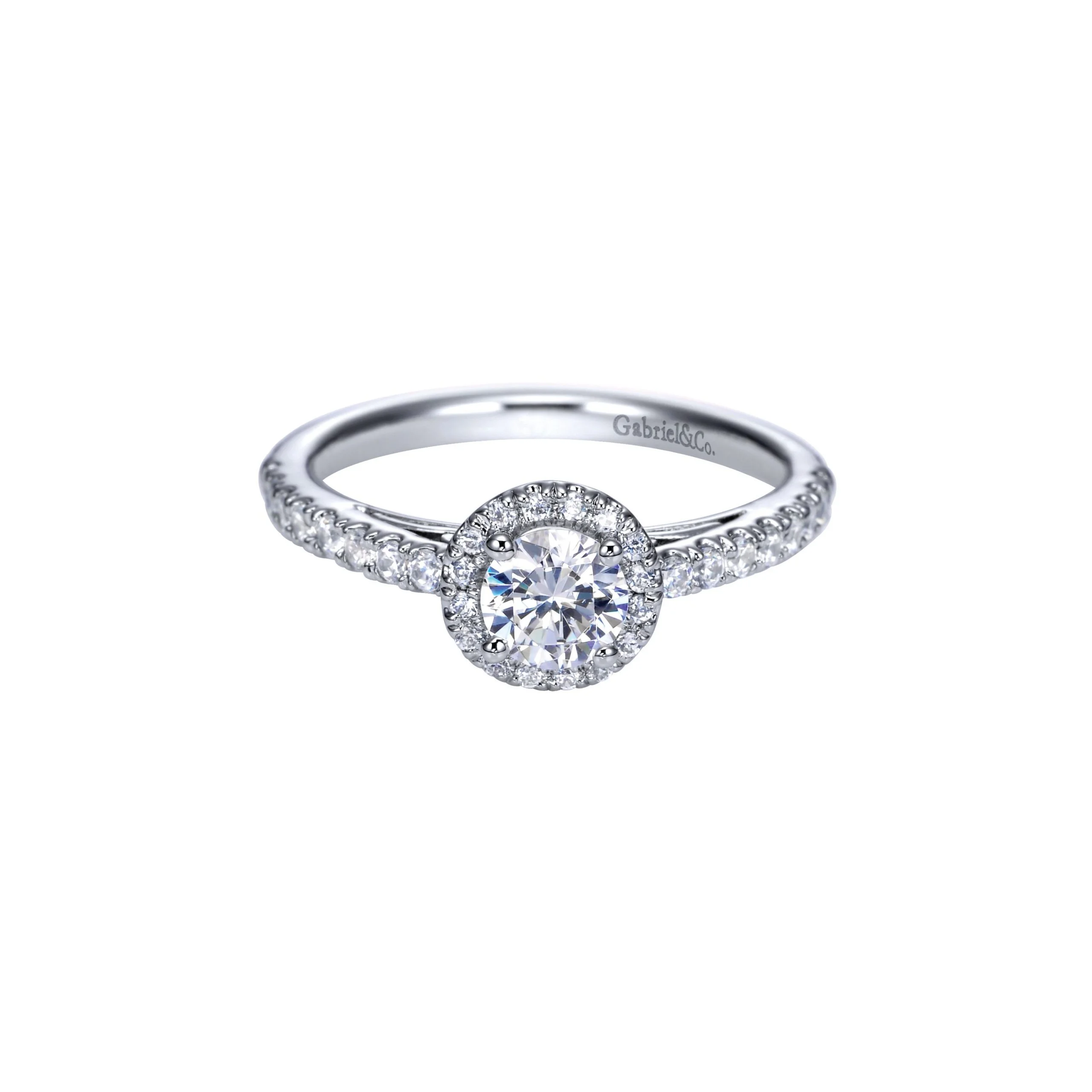 14k White Gold Contemporary Round Diamond Halo Engagement Ring