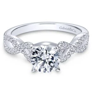 14k White Gold Daring Criss Cross Contemporary Engagement Ring