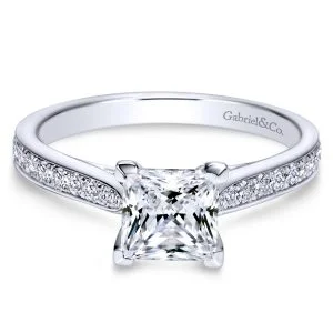 14K White Gold Princess Cut Victorian Styled Engagement Ring
