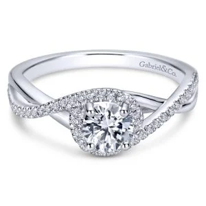 14k White Gold Intertwined Contemporary Engagement Ring