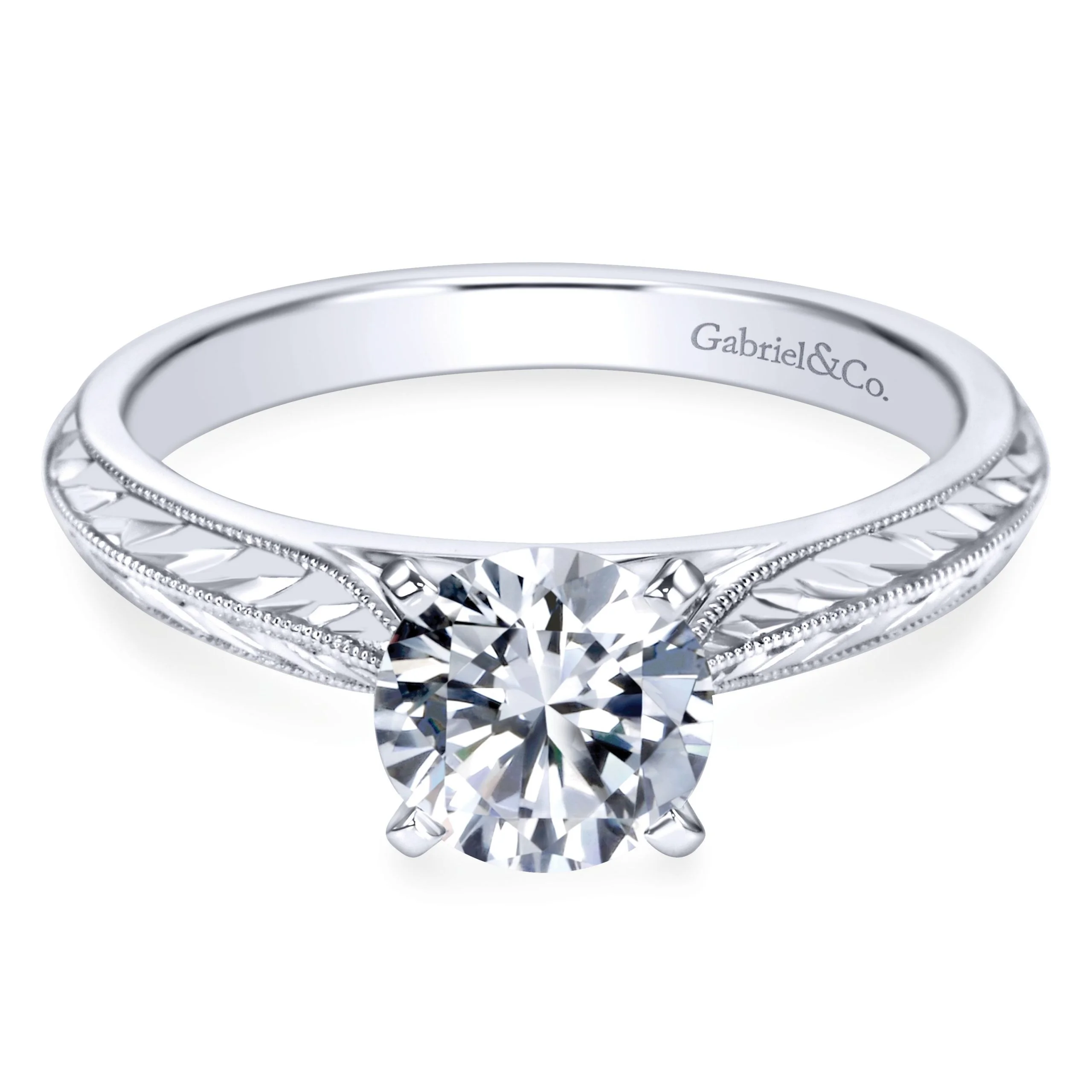 14k White Gold Straight Styled Victorian Engagement Ring