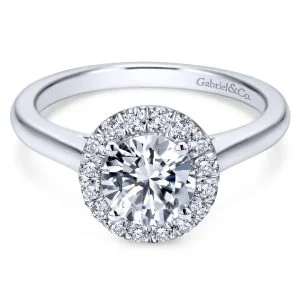 14k White Gold Halo Contemporary Engagement Ring