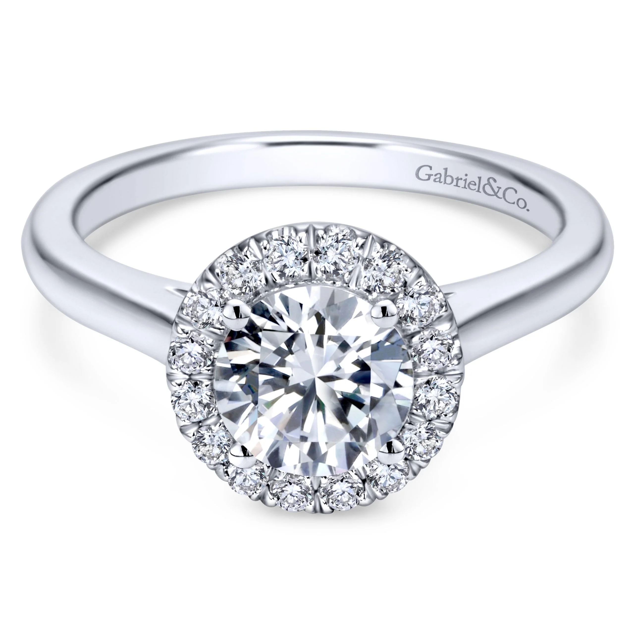 14k White Gold Halo Contemporary Engagement Ring