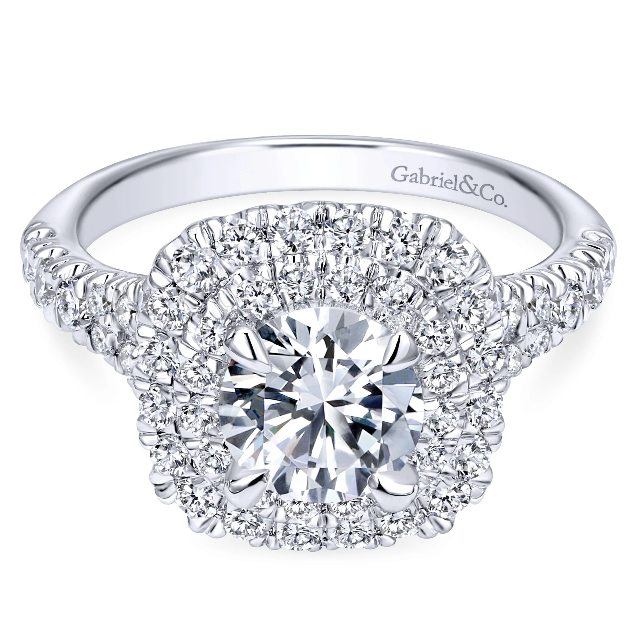 14K White Gold Contemporary Double Halo Engagement Ring