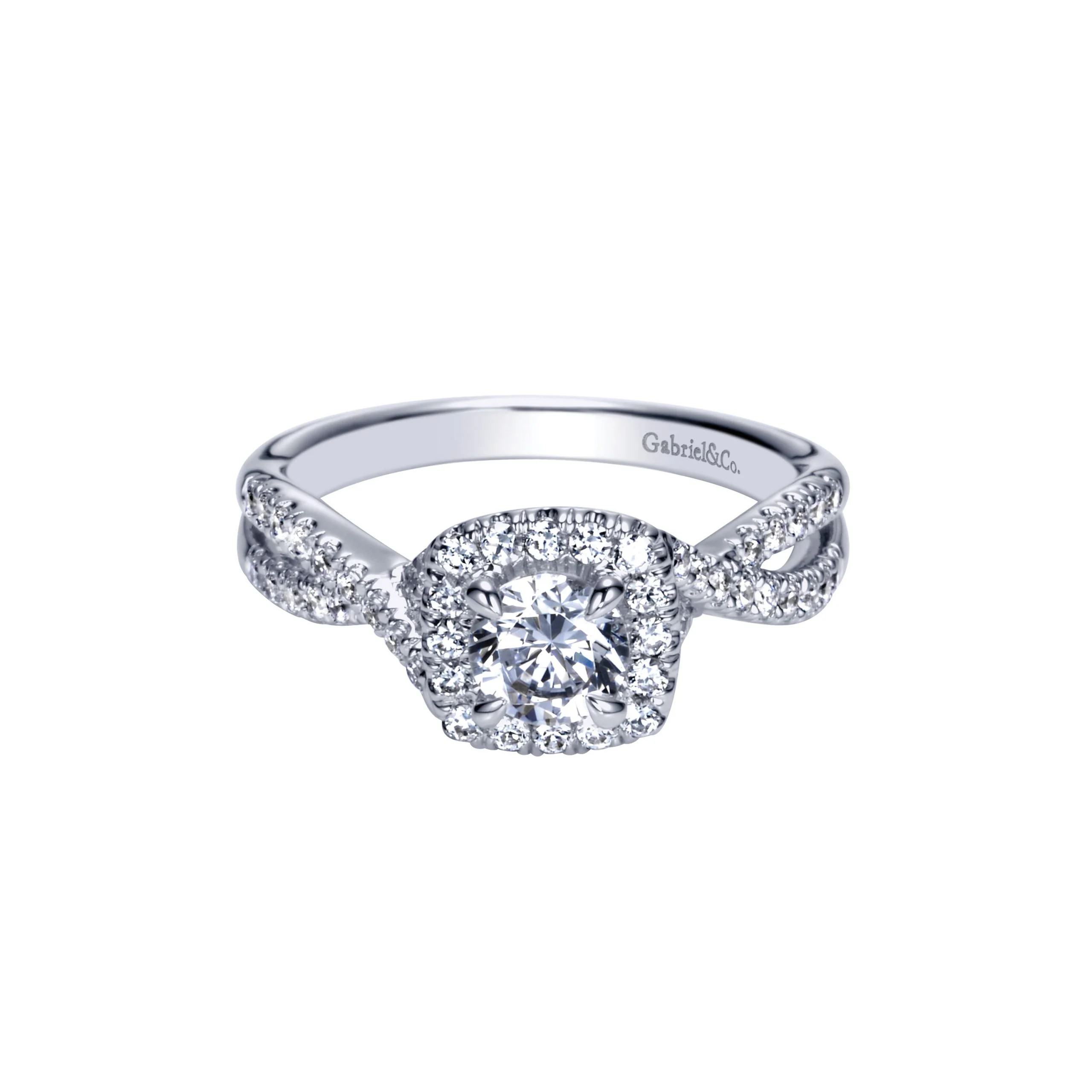 14K White Gold Contemporary Prong Set Engagement Ring