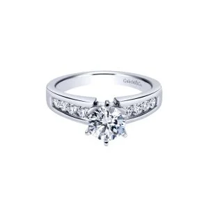 14k White Gold Contemporary Diamond Engagement Ring Channel Set