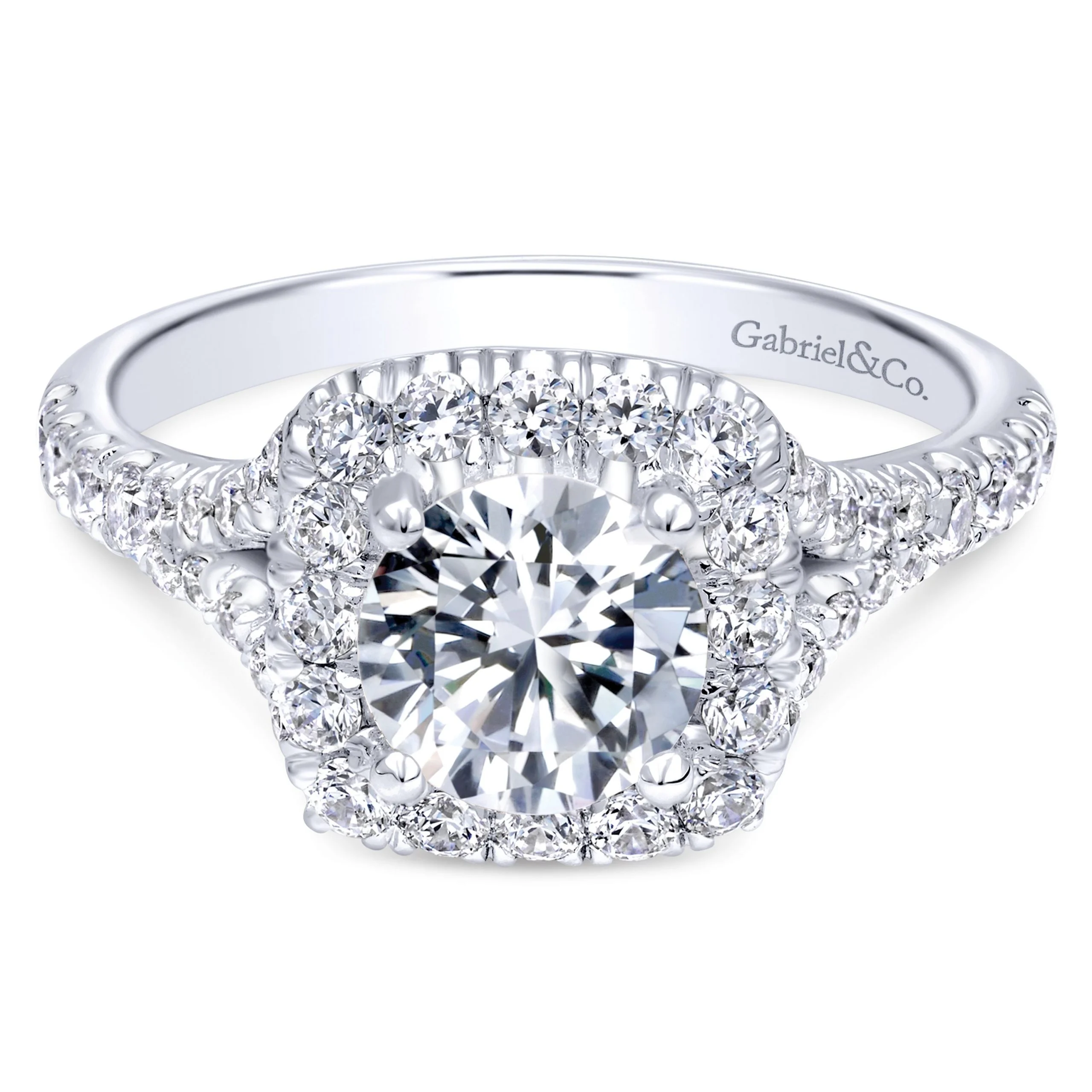 14K White Gold Contemporary Engagement Ring With Halo