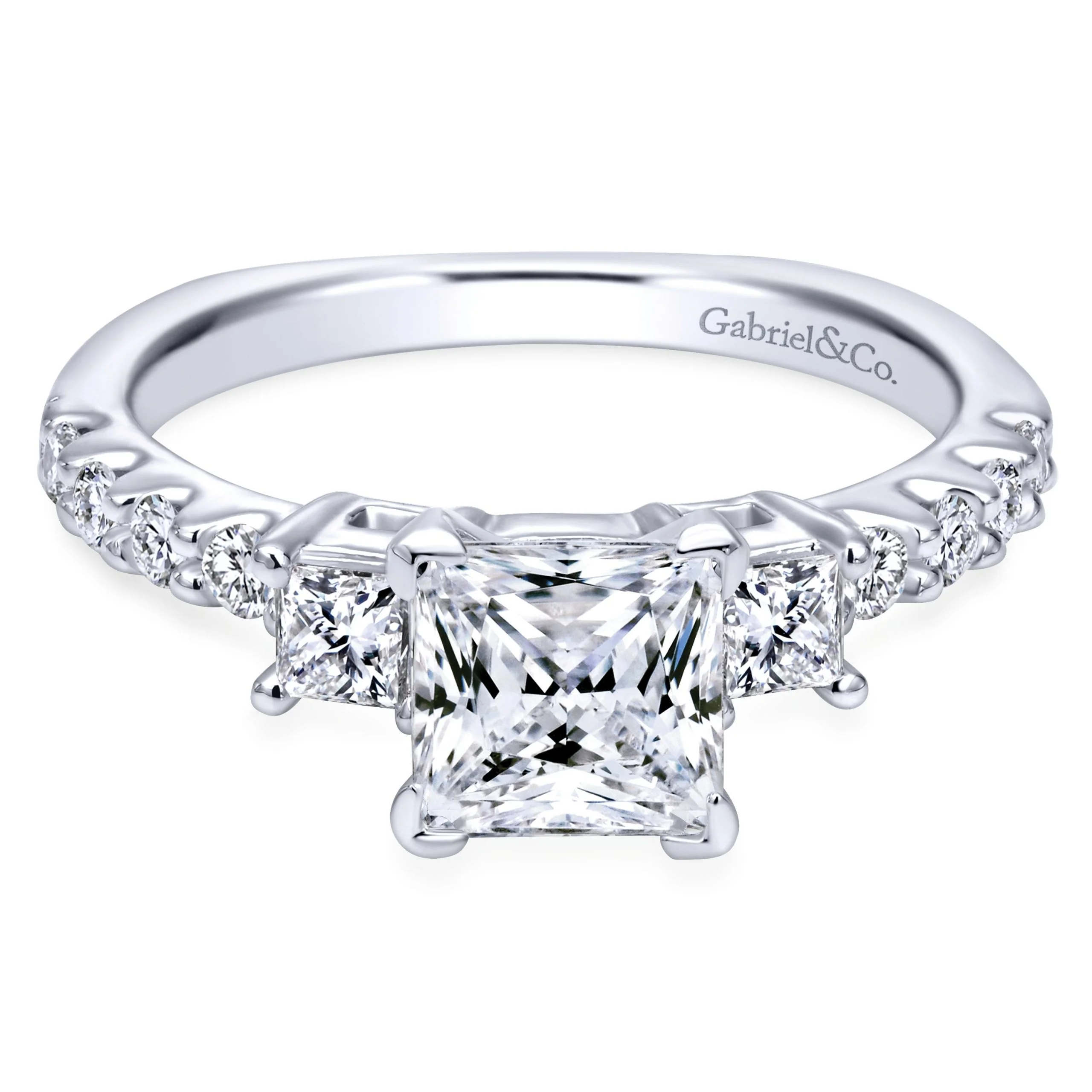 14k White Gold Contemporary Three-Stone Prong Engagement Ring