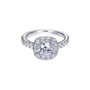 14k White Gold Modern Halo Contemporary Engagement Ring