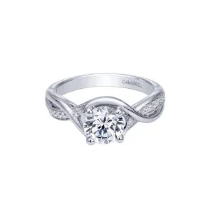 14k White Gold Contemporary Engagement Ring With Criss Cross Shank