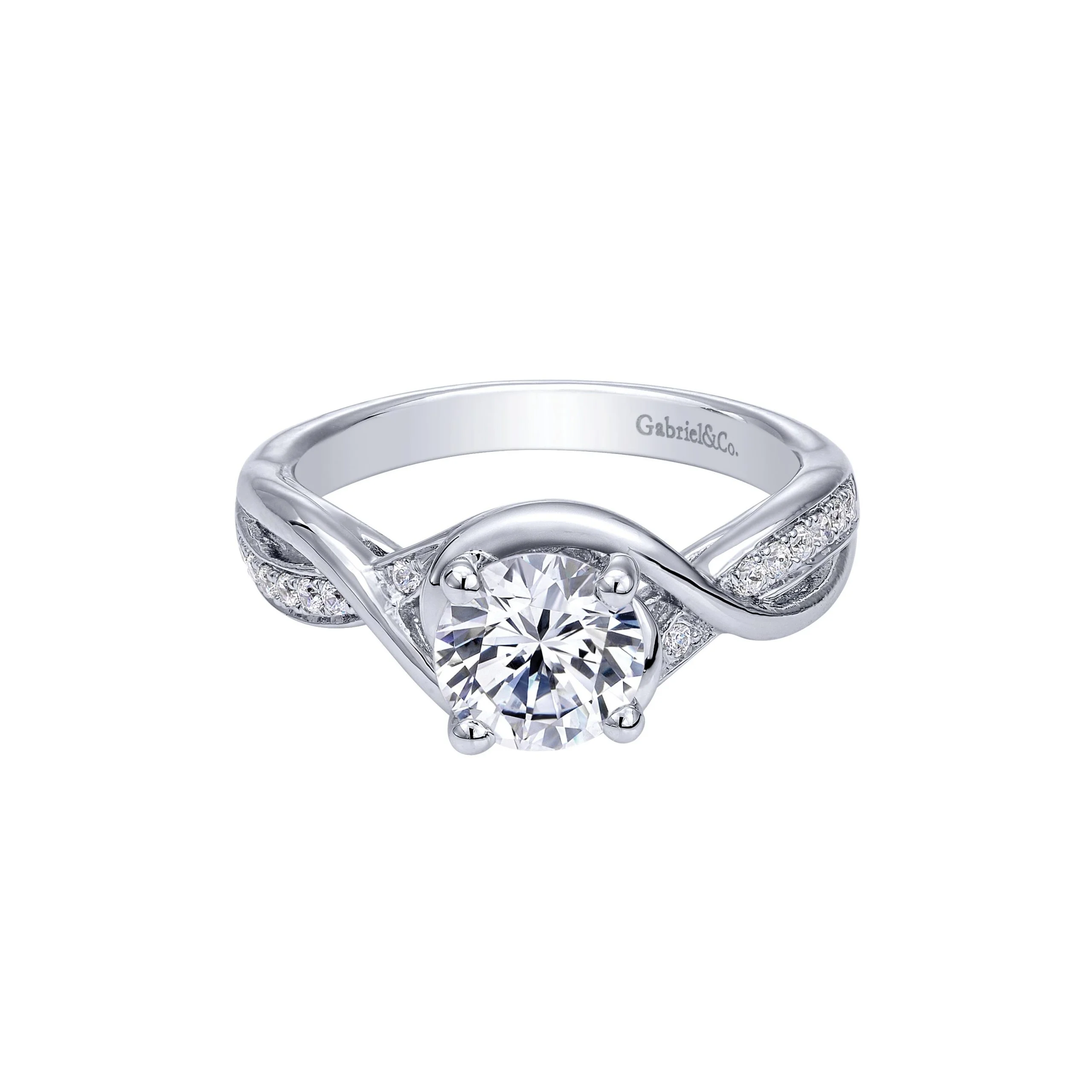 14k White Gold Contemporary Engagement Ring With Criss Cross Shank