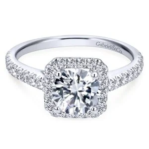 14k White Gold Round Halo Diamond Engagement Ring
