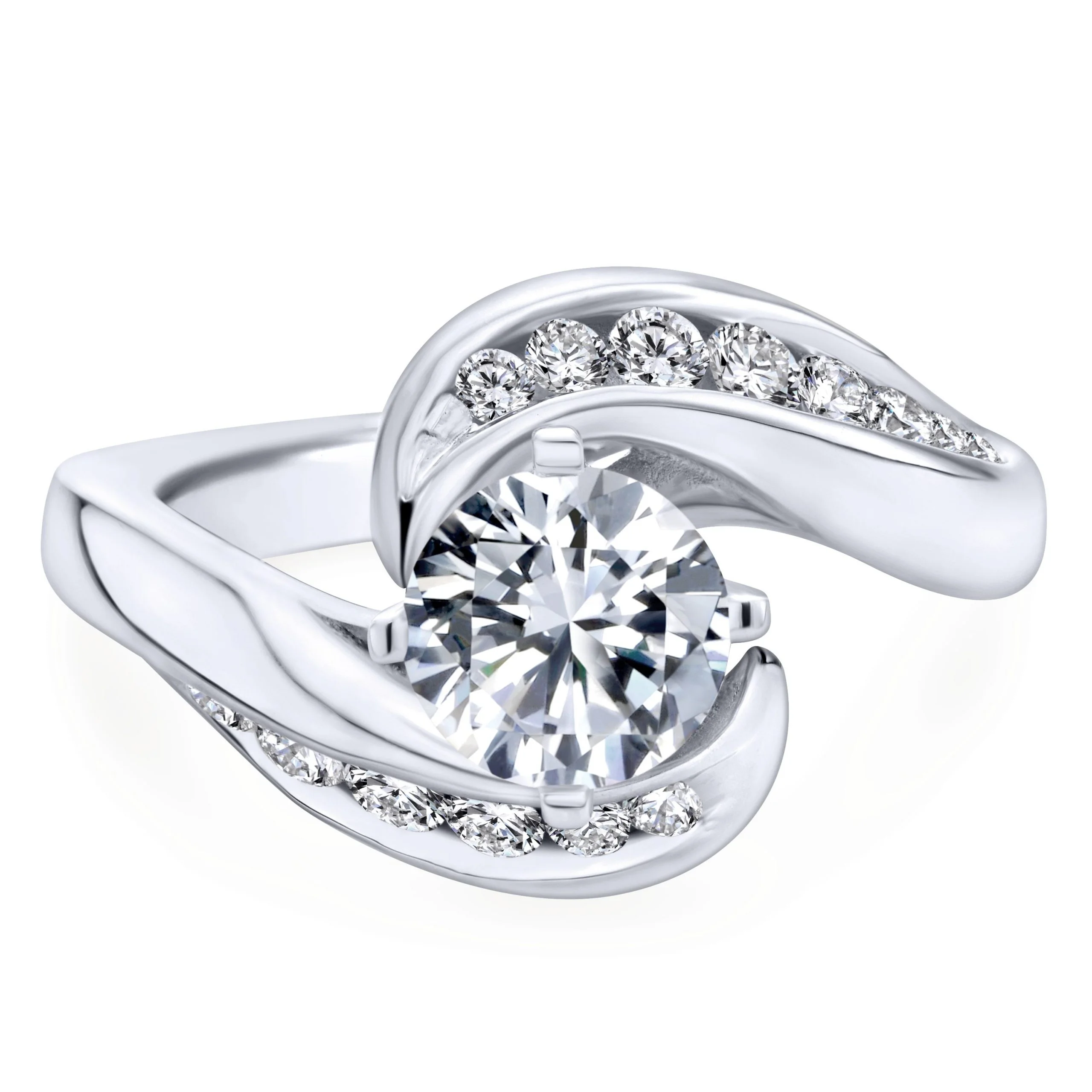 14k White Gold Tapered Contemporary Engagement Ring