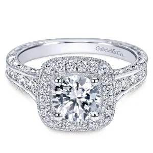 14K White Gold Victorian Halo Diamond Engagement Ring