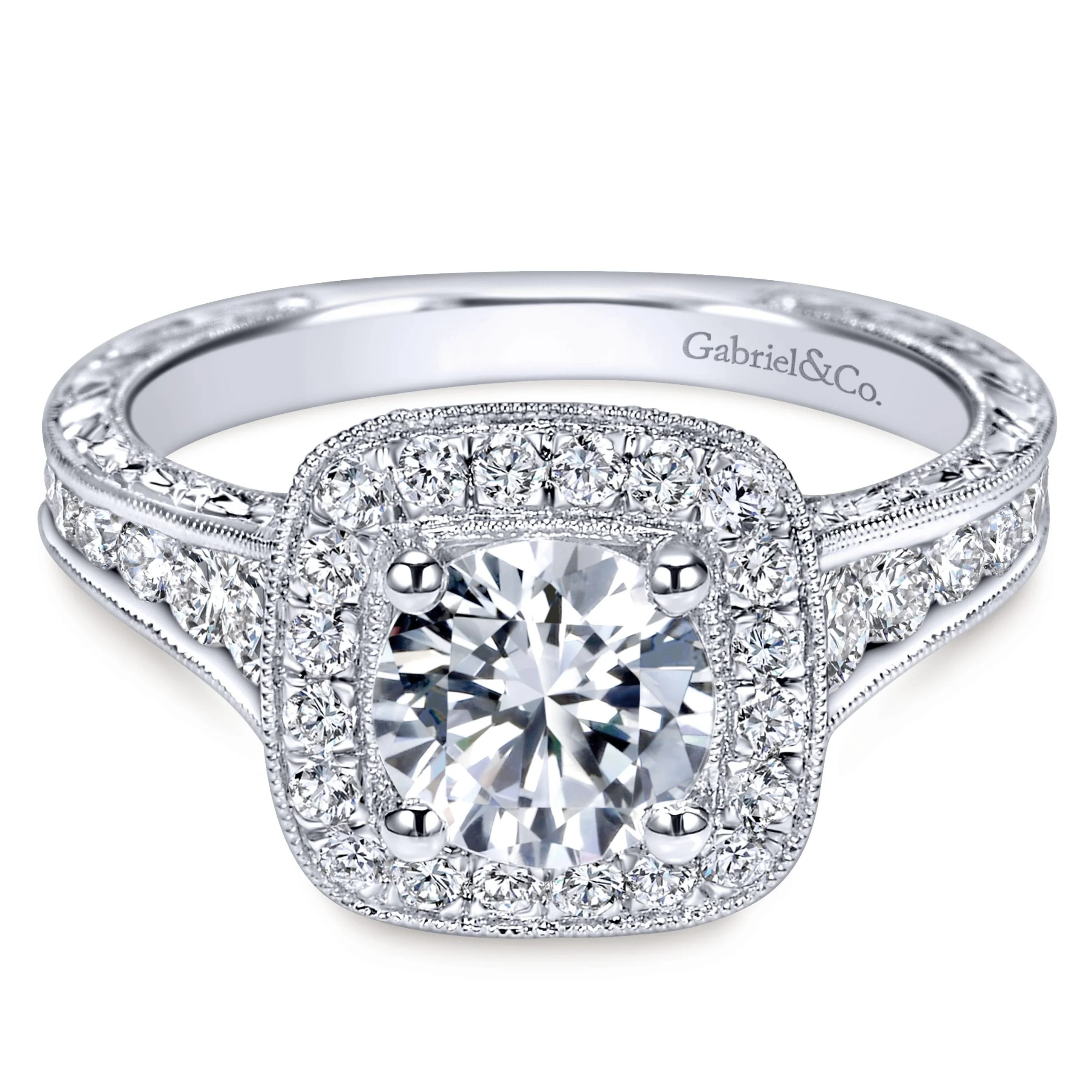 14K White Gold Victorian Halo Diamond Engagement Ring