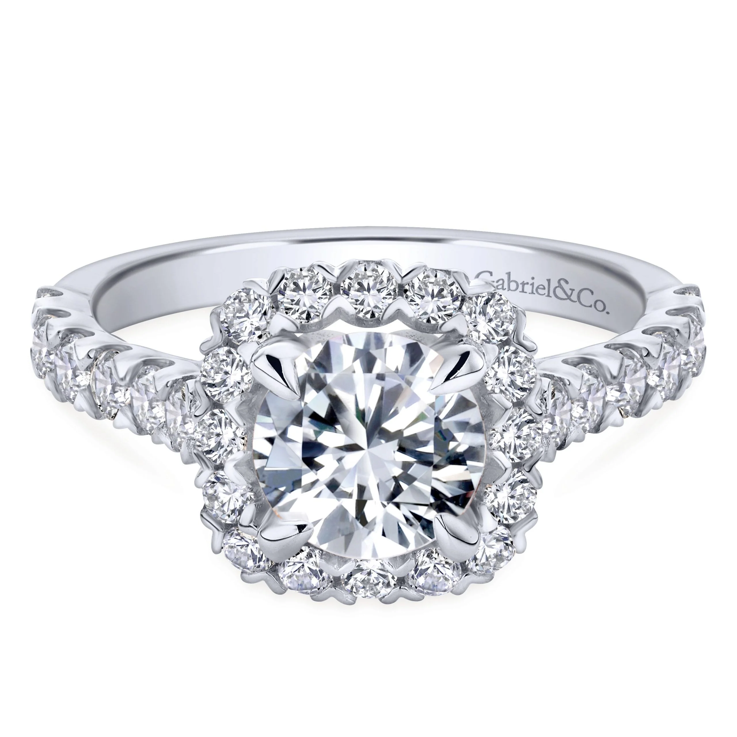 14k White Gold Contemporary Diamond Engagement Ring With Halo