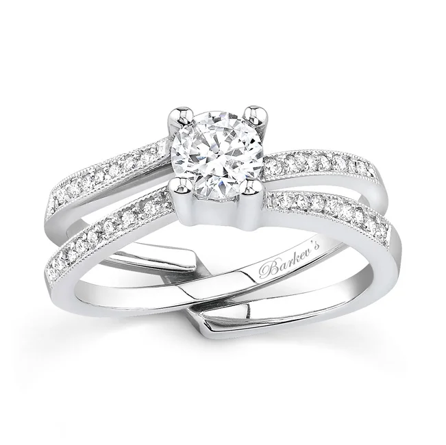White gold diamond engagement ring set - 7142SW