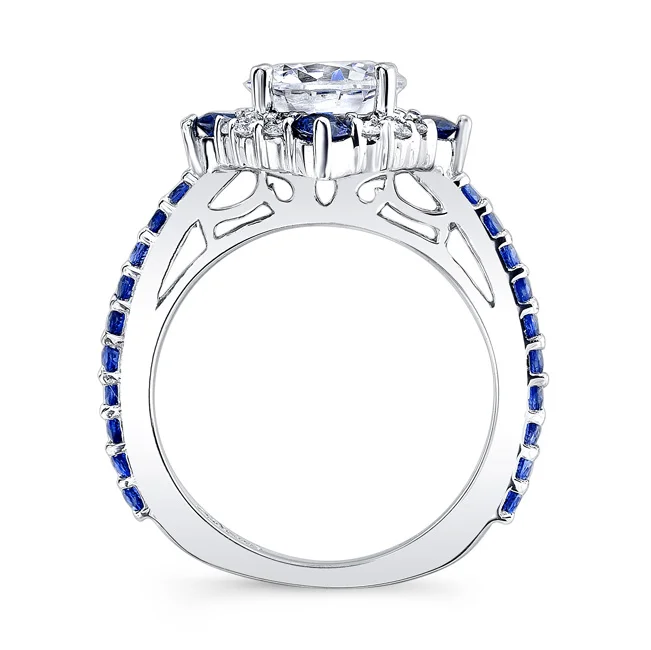 Blue Sapphire Halo Engagement Ring