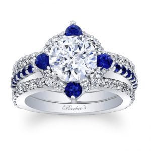 Blue Sapphire Halo Bridal Set