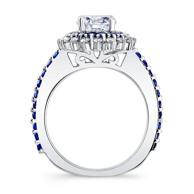Blue Sapphire Halo Bridal Set