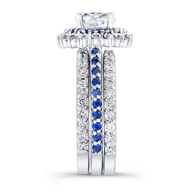 Blue Sapphire Halo Bridal Set