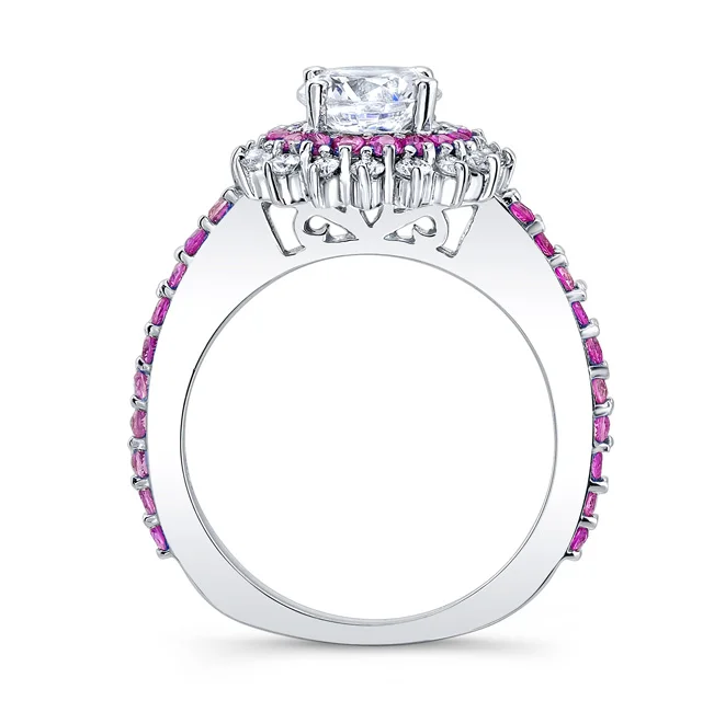 Pink Sapphire Halo Bridal Set