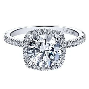 18k White Gold Amavida Round Halo Diamond Engagement Ring