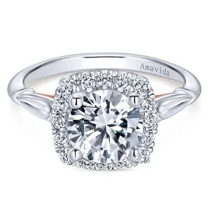 18k White/Rose Gold Amavida Round Halo Diamond Engagement Ring