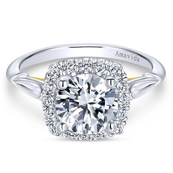 18k White/Yellow Gold Amavida Round Halo Diamond Engagement Ring