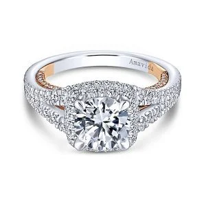 18k White/Rose Gold Round Halo Diamond Engagement Ring