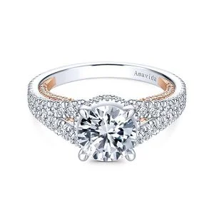 18k White/Rose Gold Round Halo Diamond Engagement Ring