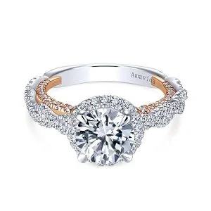 18k White/Rose Gold Round Halo Diamond Engagement Ring
