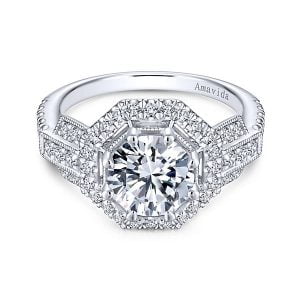 Vintage 18k White Gold Round Halo Diamond Engagement Ring