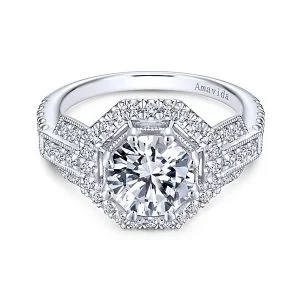 Vintage 18k White Gold Round Halo Diamond Engagement Ring