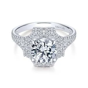 Vintage 18k White Gold Round Halo Diamond Engagement Ring