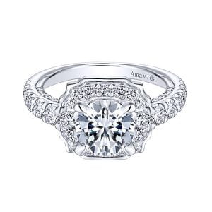 Vintage 18k White Gold Round Halo Diamond Engagement Ring