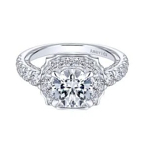 Vintage 18k White Gold Round Halo Diamond Engagement Ring