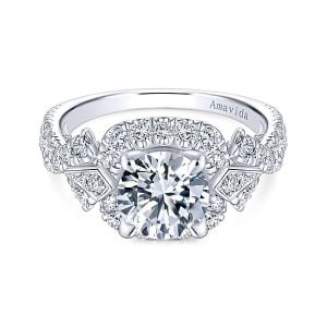 Vintage 18k White Gold Round Halo Diamond Engagement Ring