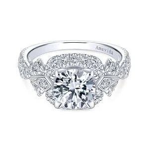 Vintage 18k White Gold Round Halo Diamond Engagement Ring