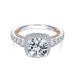 18k White/Rose Gold Round Halo Diamond Engagement Ring